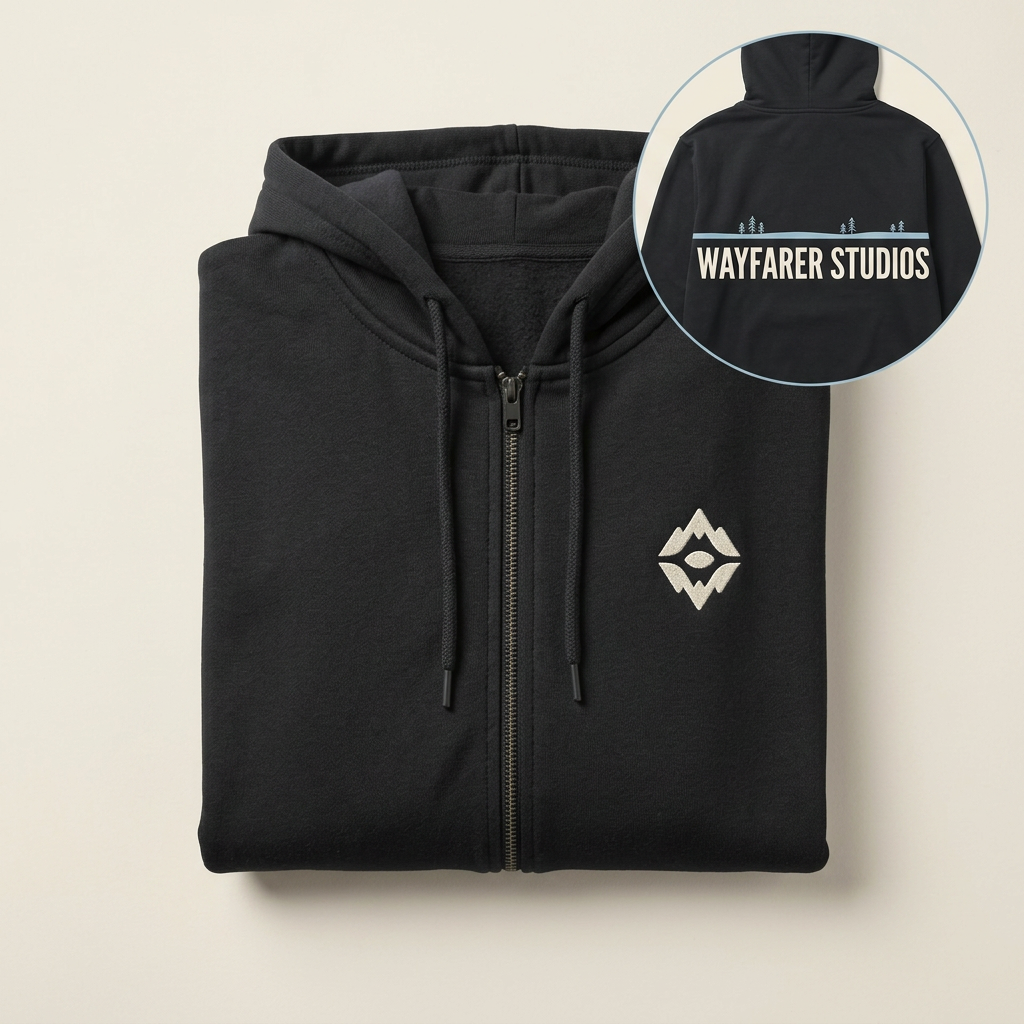 Black Wayfarer zip hoodie with chest mark and back detail inset