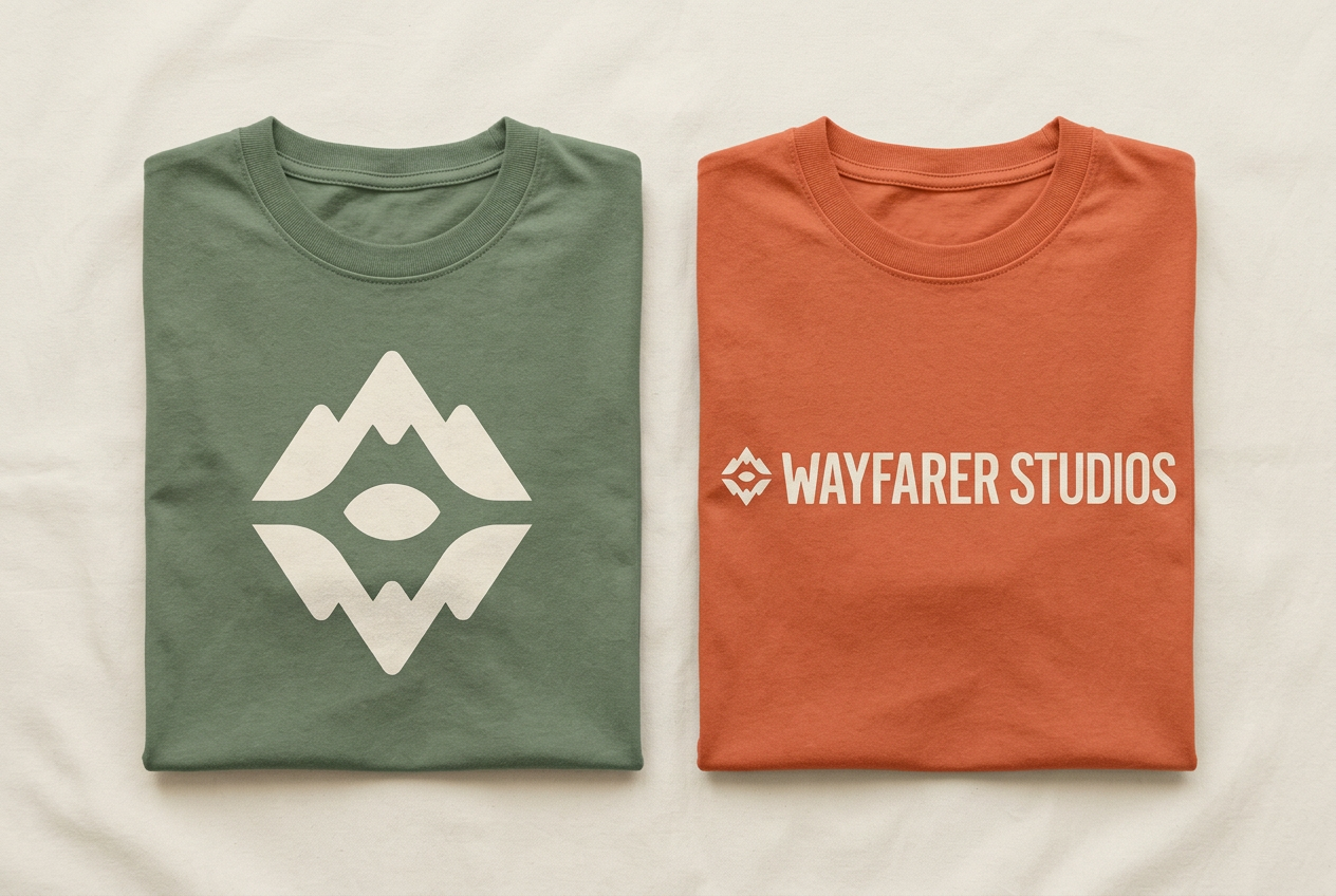 Folded Wayfarer t-shirts in pine and clay